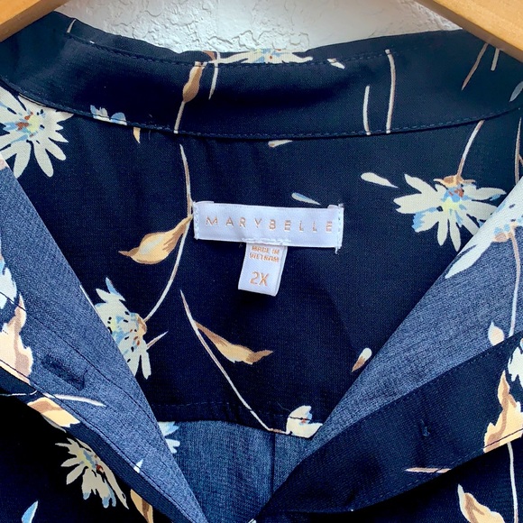 Cute Floral Button Up Pocket Blouse Plus 2X - Picture 2 of 3